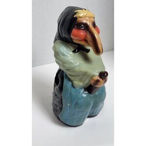 Vintage Witch With Long Nose & Broomstick Kitchen Utencil Handpainted Ceramic 9"